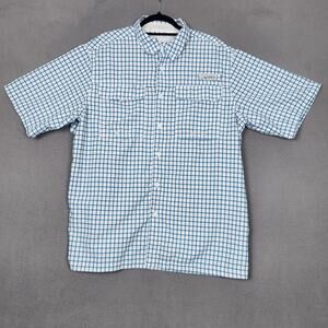 Habit Shirt Mens Large Blue Short Sleeve Fishing UPF 50+ Solar-Factor Button Up